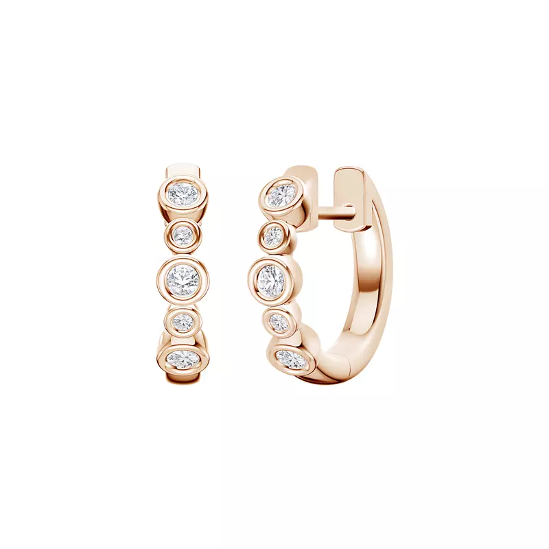 14K Rose Gold Bello Alternating Size Bezel Diamond Hoops (1/4 ct. tw.)