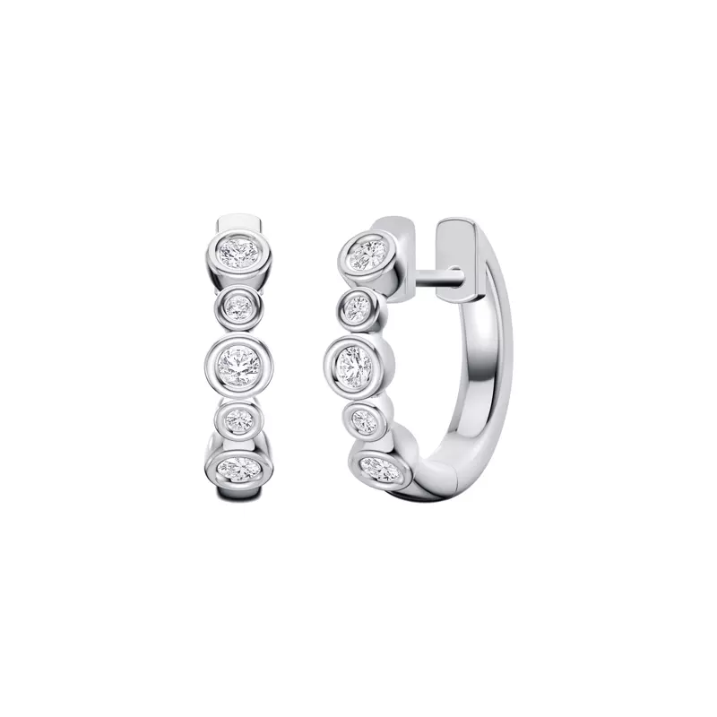 14K White Gold Bello Alternating Size Bezel Lab Diamond Hoops (1/4 ct. tw.)
