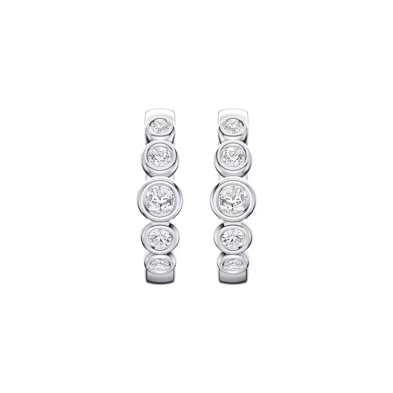 14K White Gold Bello Graduated Bezel Diamond Hoops (1/4 ct. tw.)