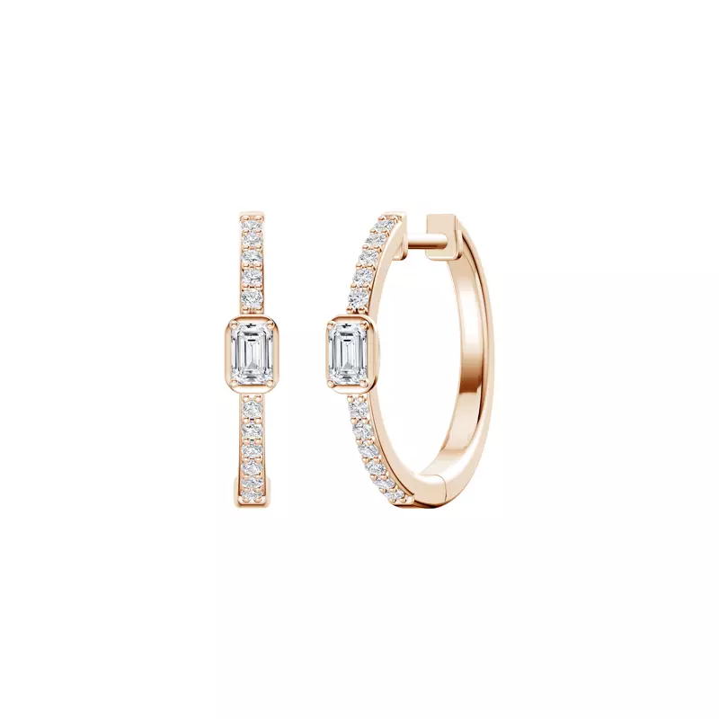 14K Rose Gold Embliss Emerald Bezel Pavé Hoops (1/3 ct. tw)