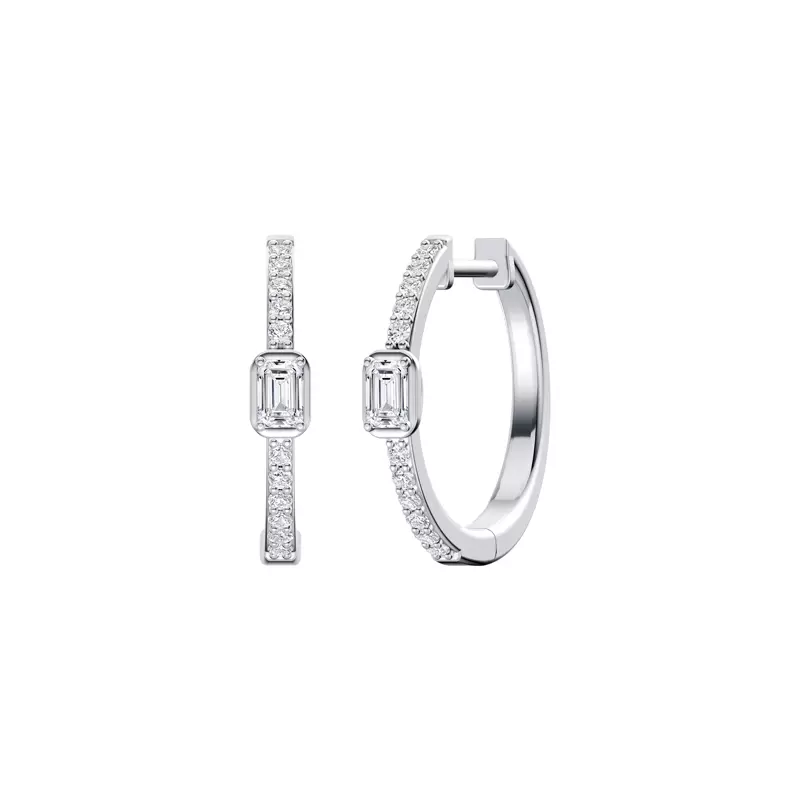 14K White Gold Embliss Emerald Bezel Pavé Lab Hoops (1/3 ct. tw)