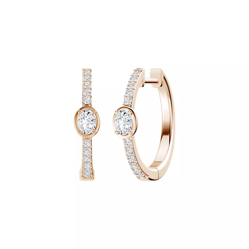 14K Rose Gold Embliss Oval Bezel Pavé Lab Hoops (1/3 ct. tw)