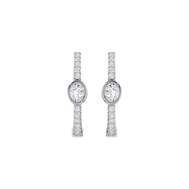 14K White Gold Embliss Oval Bezel Pavé Lab Hoops (1/3 ct. tw)