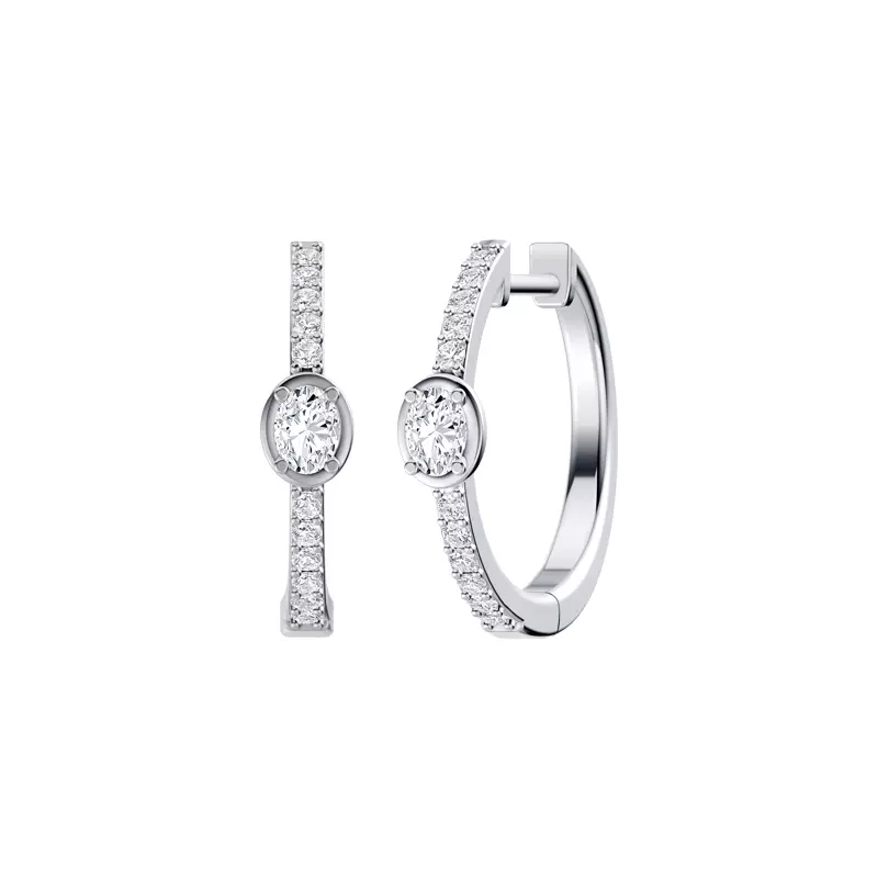 14K White Gold Embliss Oval Bezel Pavé Lab Hoops (1/3 ct. tw)