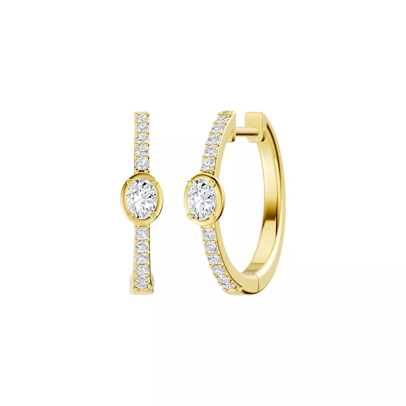 14K Yellow Gold Embliss Oval Bezel Pavé Hoops (1/3 ct. tw)