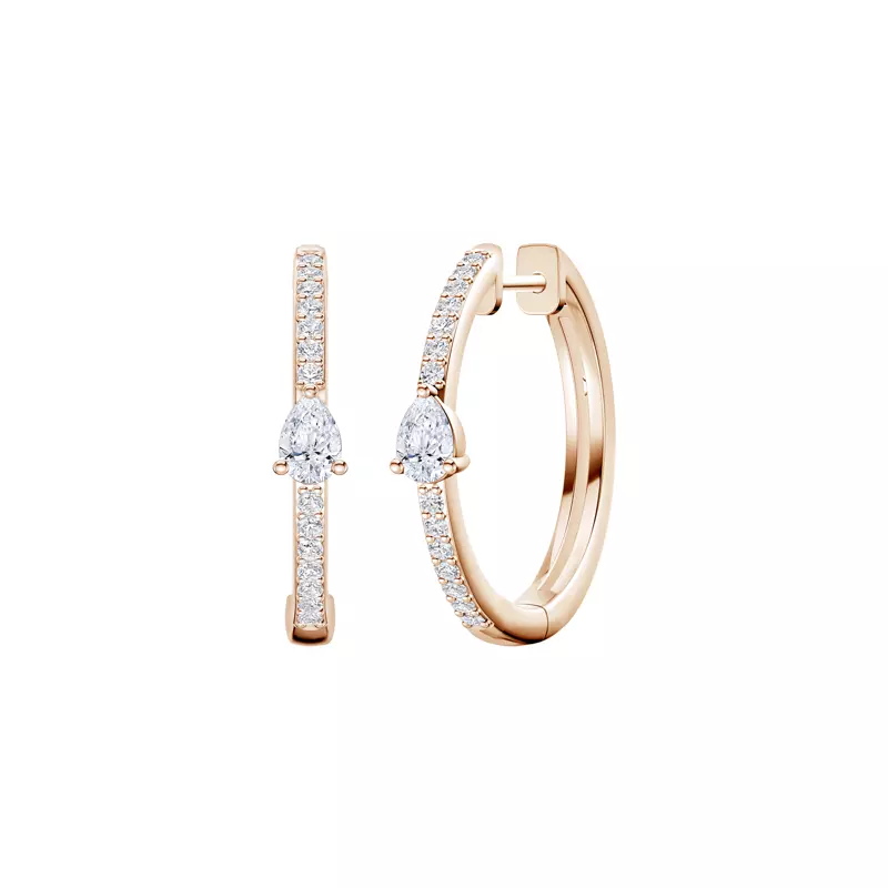 14K Rose Gold Embliss Pear Accent Pavé Lab Hoops (1/3 ct. tw)