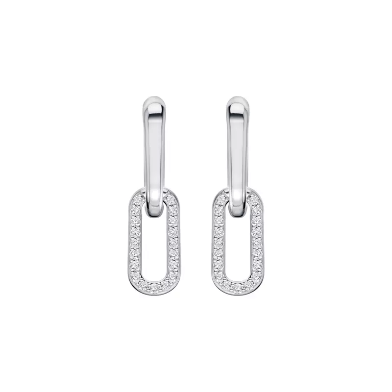 14K White Gold Ovara Sway Drop Lab Pavé Earrings