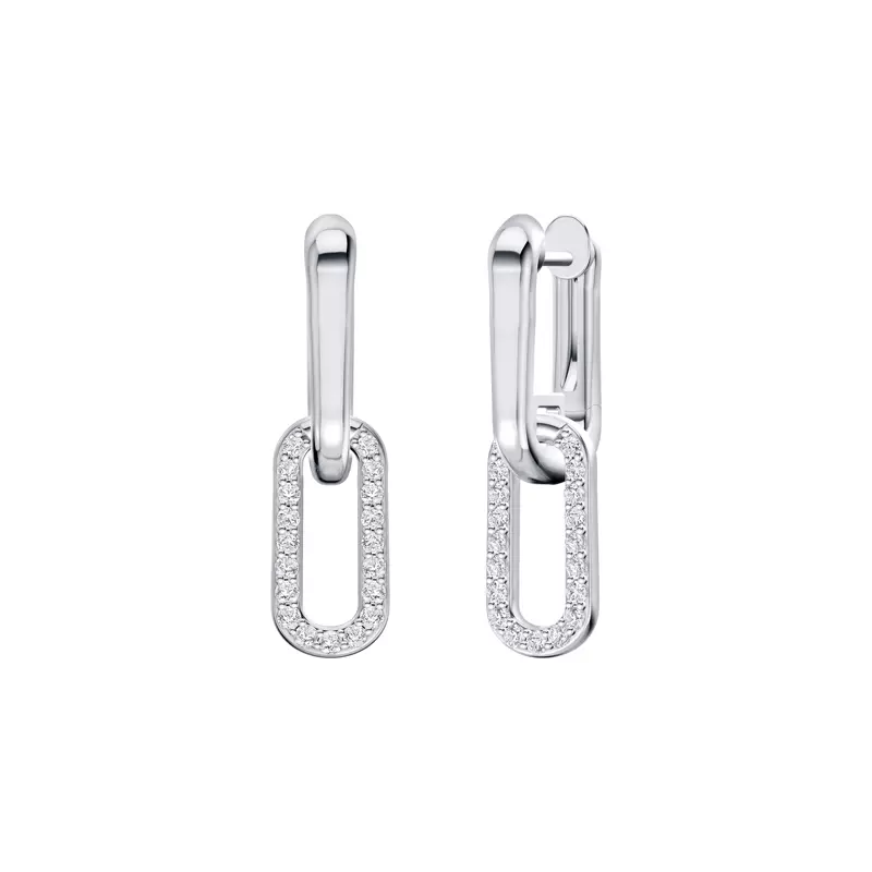 14K White Gold Ovara Sway Drop Lab Pavé Earrings