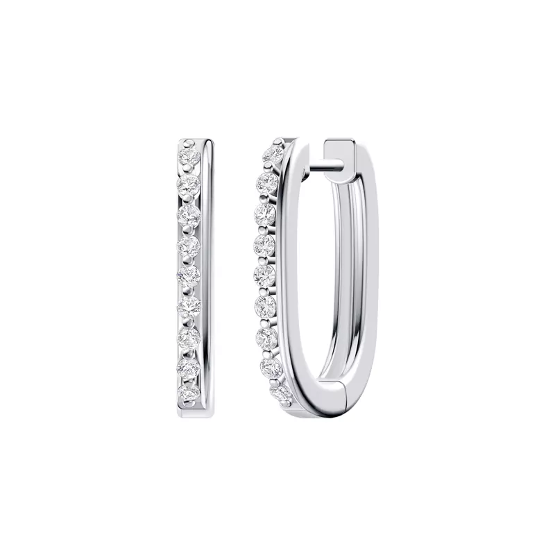 14K White Gold Veltra Lab Diamond Elongated Hoops