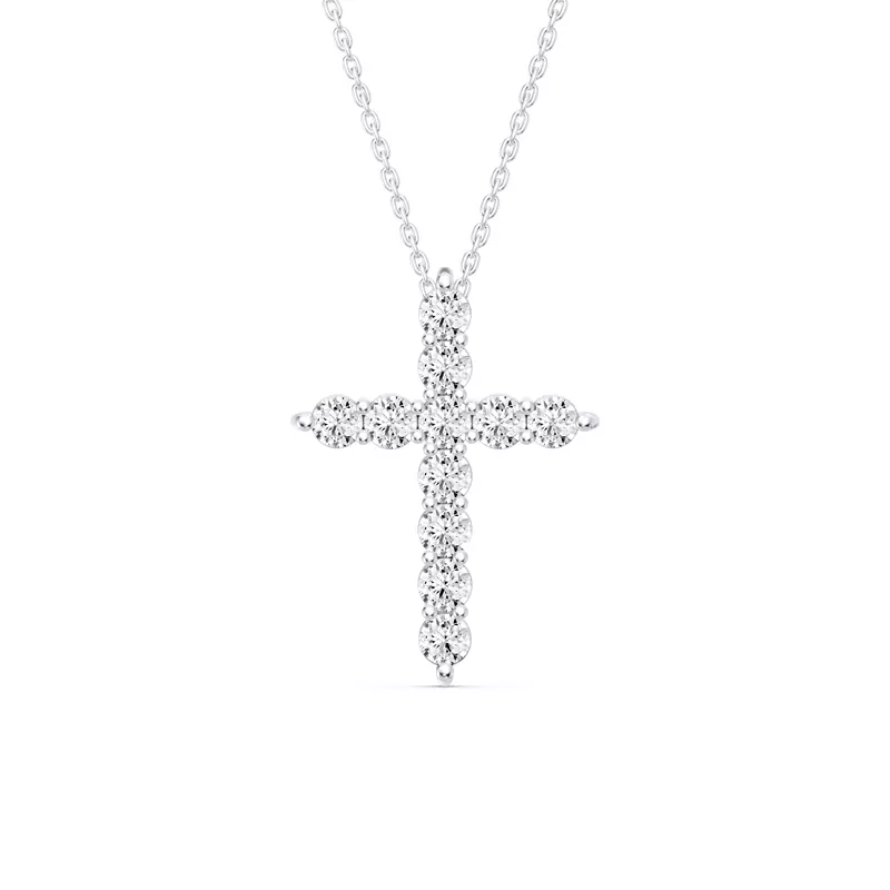 14K White Gold Classic Lab Diamond Cross Necklace (1.00 ct. tw.)