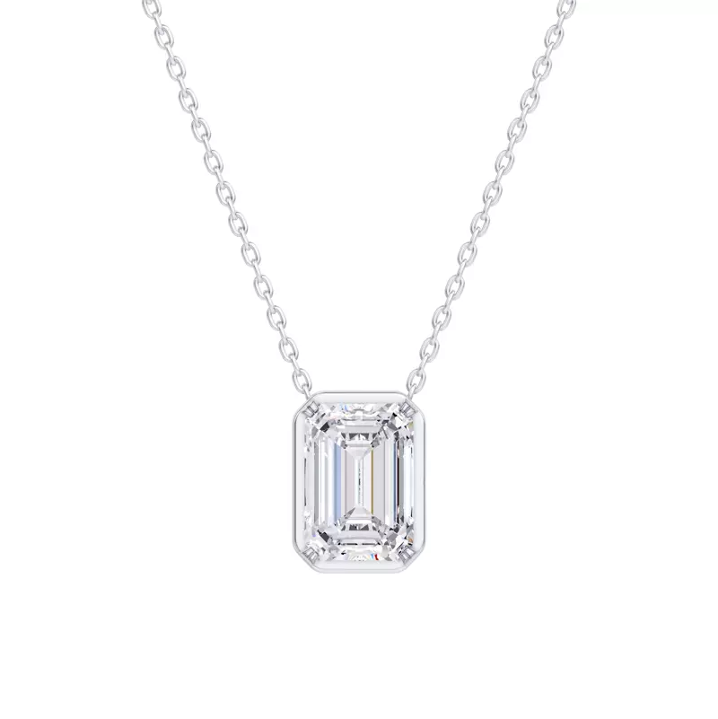 Floating Emerald-Cut Diamond Bezel Pendant