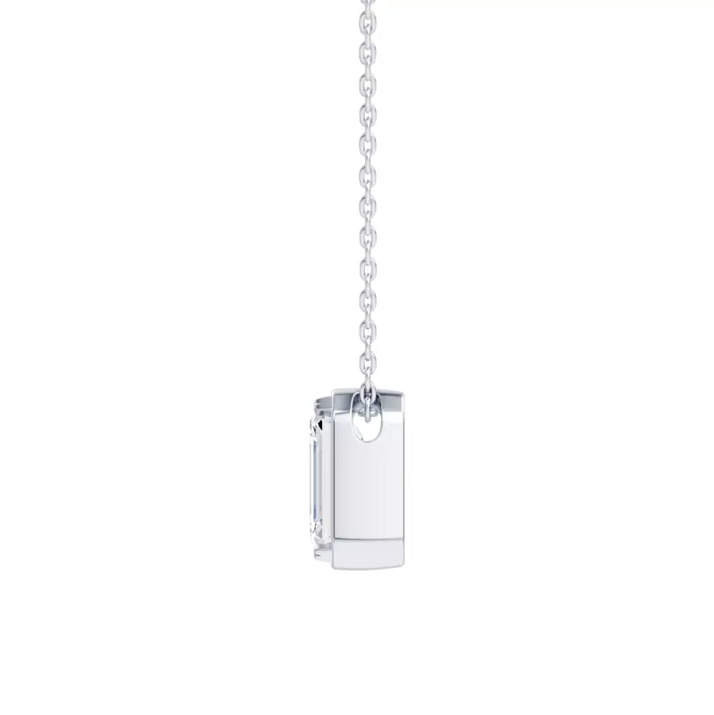 14K White Gold Floating Emerald-Cut Diamond Bezel Pendant