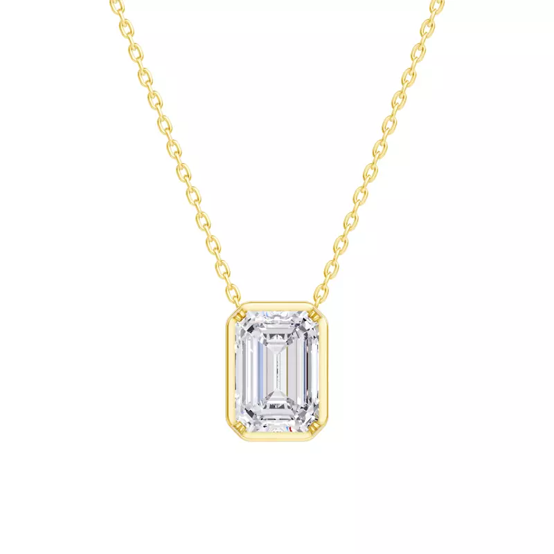 Floating Emerald-Cut Diamond Bezel Necklace