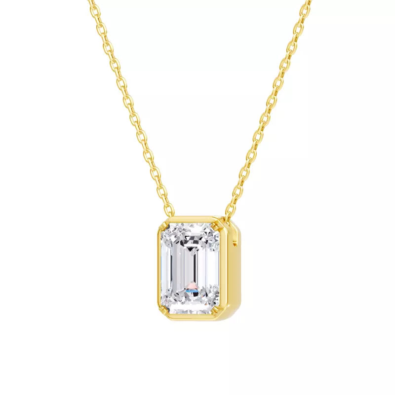 14K Yellow Gold Floating Emerald-Cut Diamond Bezel Necklace