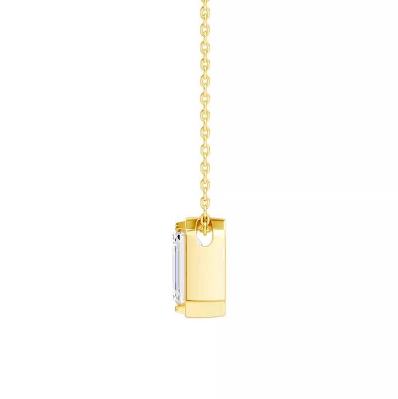 14K Yellow Gold Floating Emerald-Cut Diamond Bezel Necklace