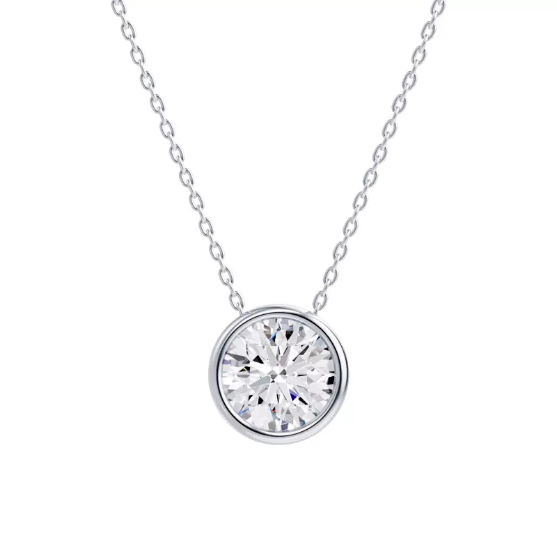 14K White Gold Floating Round Lab Diamond Bezel Pendant