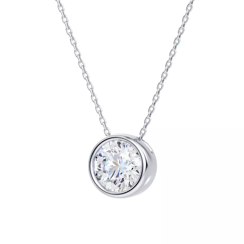 14K White Gold Floating Round Lab Diamond Bezel Pendant