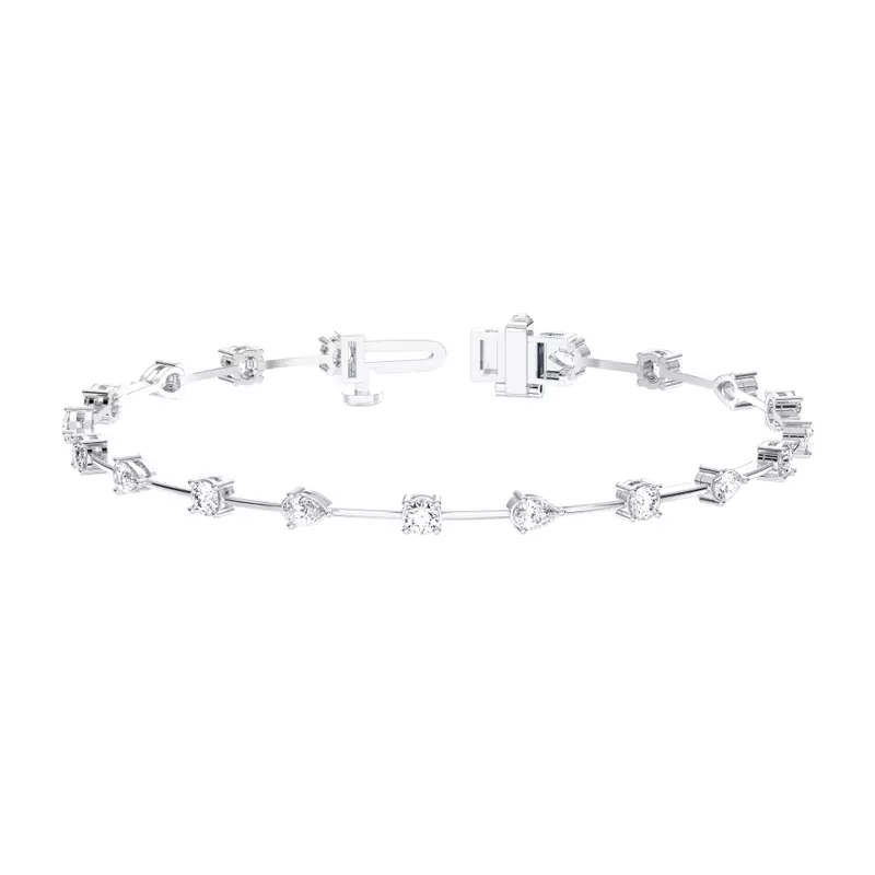 14K White Gold Lyric Lab Diamond Bar-Link Bracelet