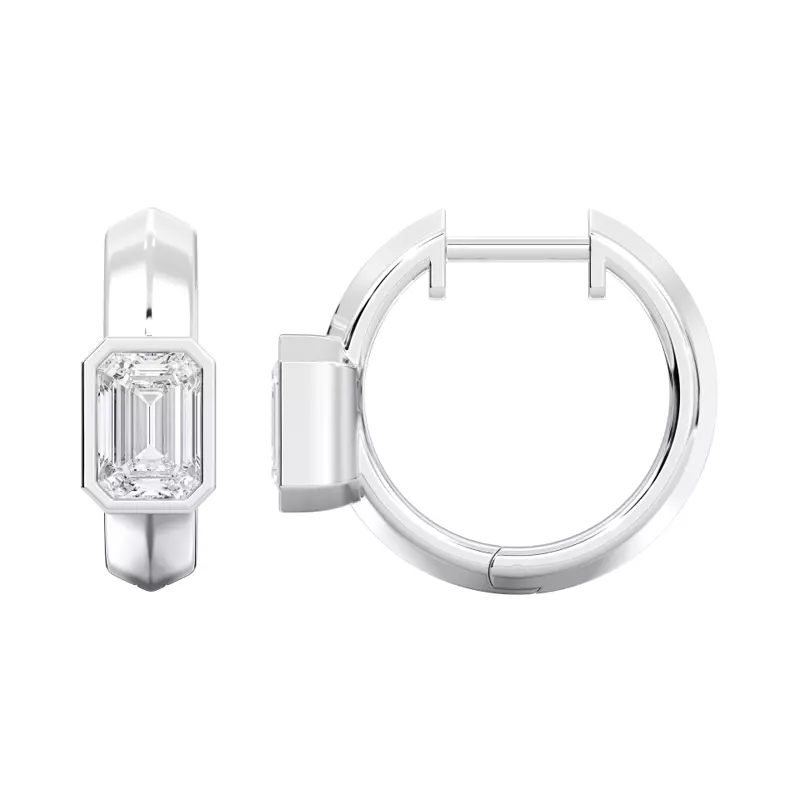 14K White Gold Brava Bezel-Set Emerald-Cut Lab Diamond Huggie Hoops (1/2 ct. tw.)