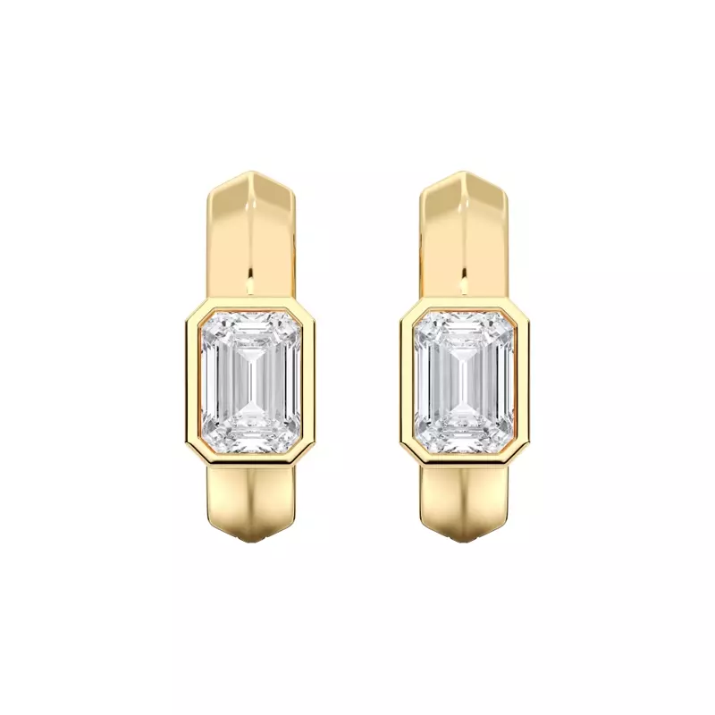 14K Yellow Gold Brava Bezel-Set Emerald-Cut Lab Diamond Huggie Hoops (1/2 ct. tw.)