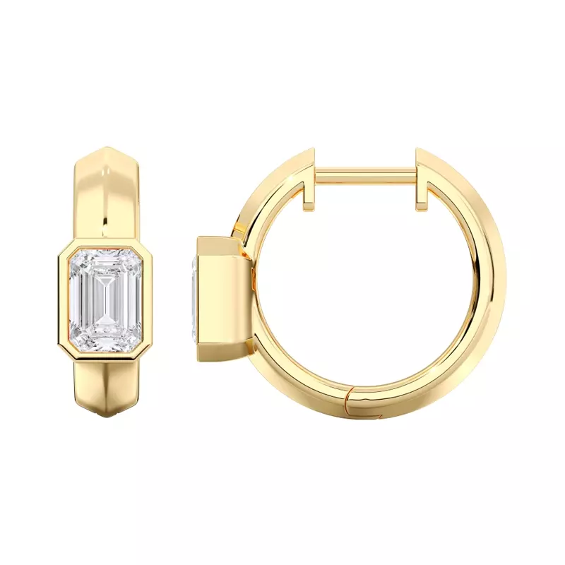 14K Yellow Gold Brava Bezel-Set Emerald-Cut Lab Diamond Huggie Hoops (1/2 ct. tw.)