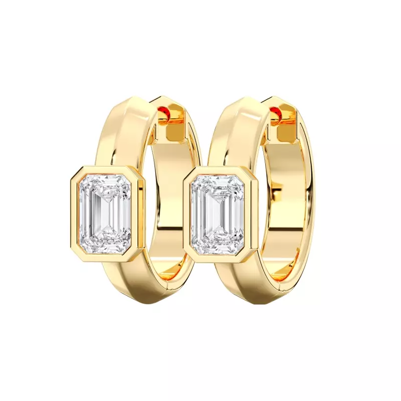 14K Yellow Gold Brava Bezel-Set Emerald-Cut Lab Diamond Huggie Hoops (1/2 ct. tw.)