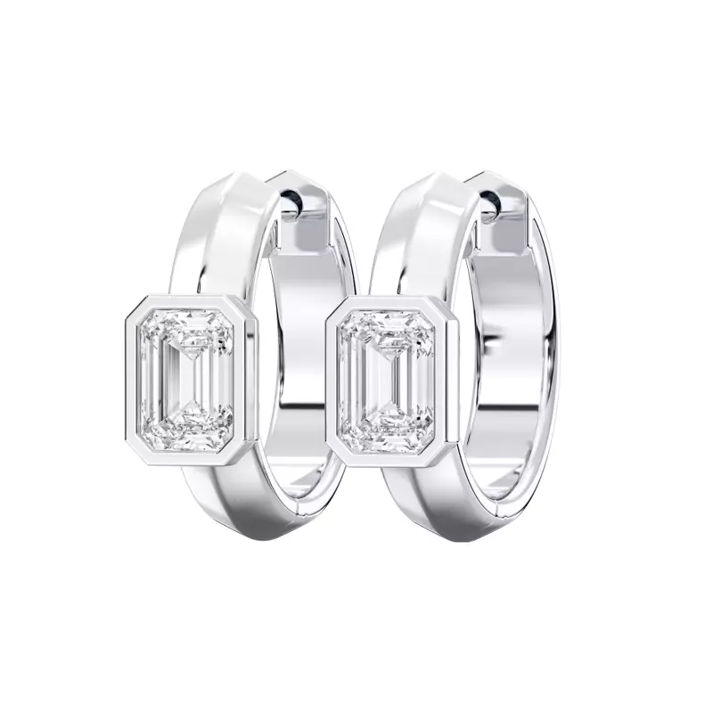14K White Gold Brava Bezel-Set Emerald-Cut Lab Diamond Huggie Hoops (1 ct. tw.)