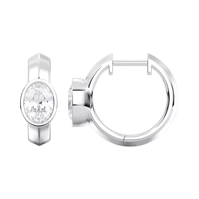 14K White Gold Brava Bezel-Set Oval Lab Diamond Huggie Hoops (1 ct. tw.)