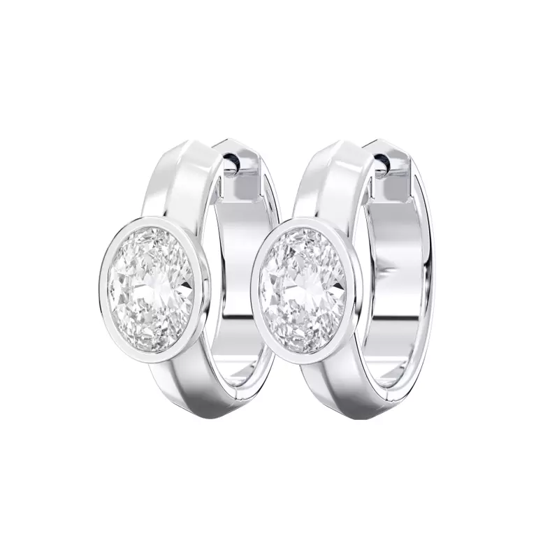 14K White Gold Brava Bezel-Set Oval Lab Diamond Huggie Hoops (1 ct. tw.)