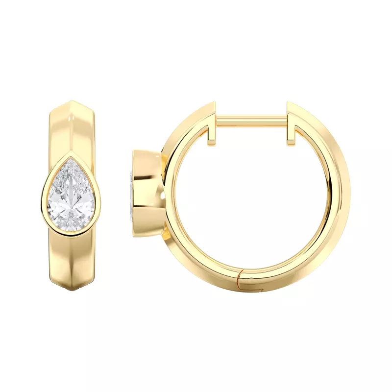 14K Yellow Gold Brava Bezel-Set Pear Lab Diamond Huggie Hoops (.50 ct. tw.)