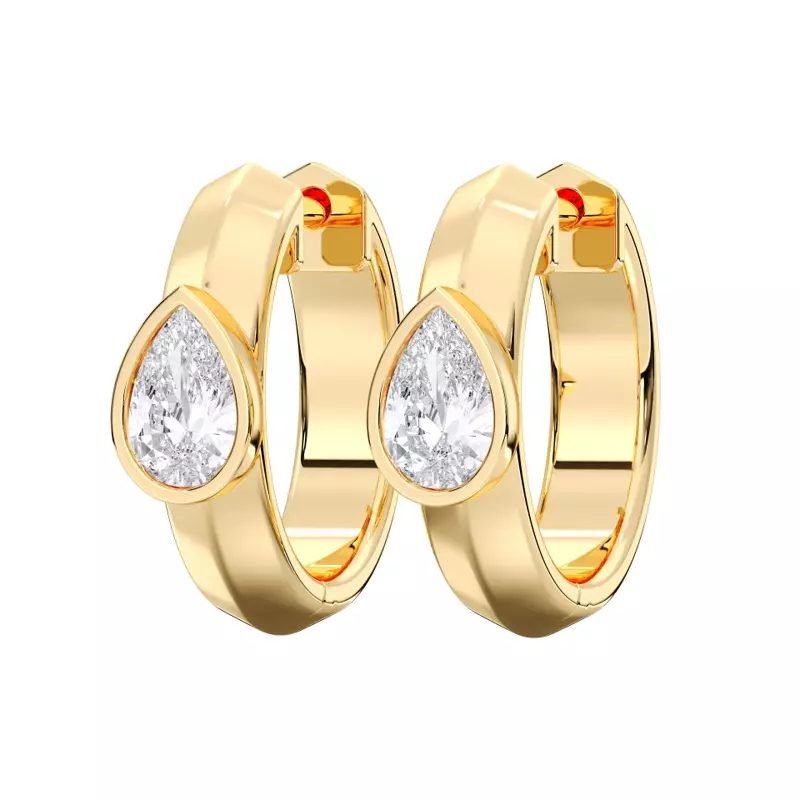 14K Yellow Gold Brava Bezel-Set Pear Lab Diamond Huggie Hoops (.50 ct. tw.)