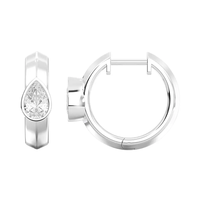 14K White Gold Brava Bezel-Set Pear Lab Diamond Huggie Hoops (1 ct. tw.)