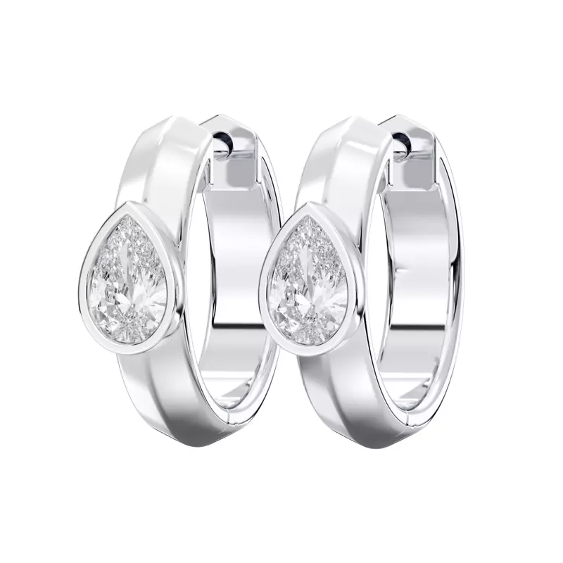 14K White Gold Brava Bezel-Set Pear Lab Diamond Huggie Hoops (1 ct. tw.)