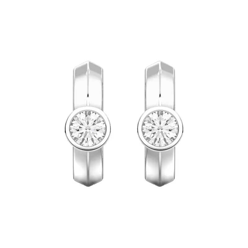 14K White Gold Brava Bezel-Set Round Lab Diamond Huggie Hoops (1/2 ct. tw.)