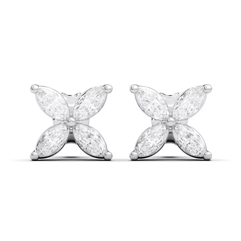 14K White Gold Flora Marquise Lab Diamond Stud Earrings