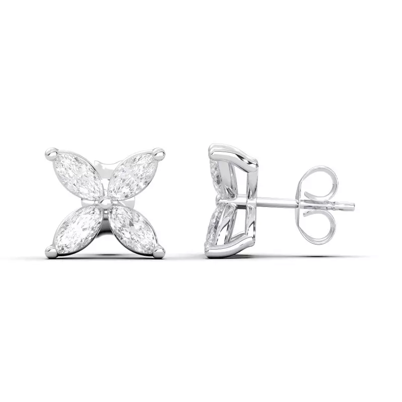 14K White Gold Flora Marquise Lab Diamond Stud Earrings