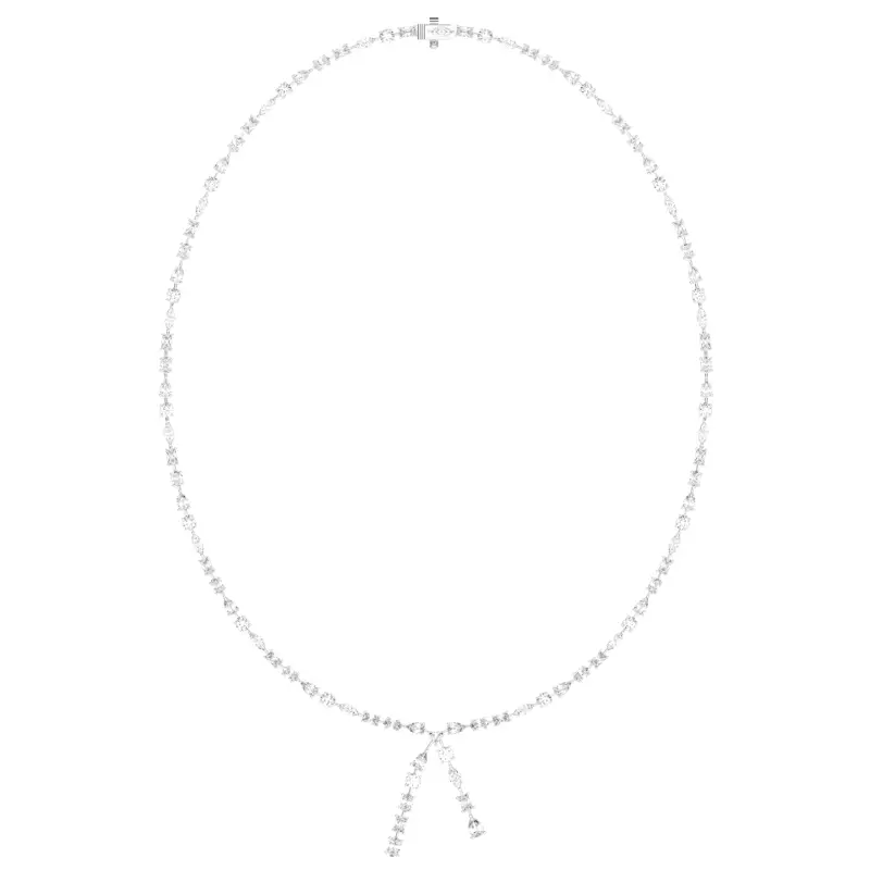 14K White Gold Isara Mixed Shape Lab Diamond Lariat Necklace