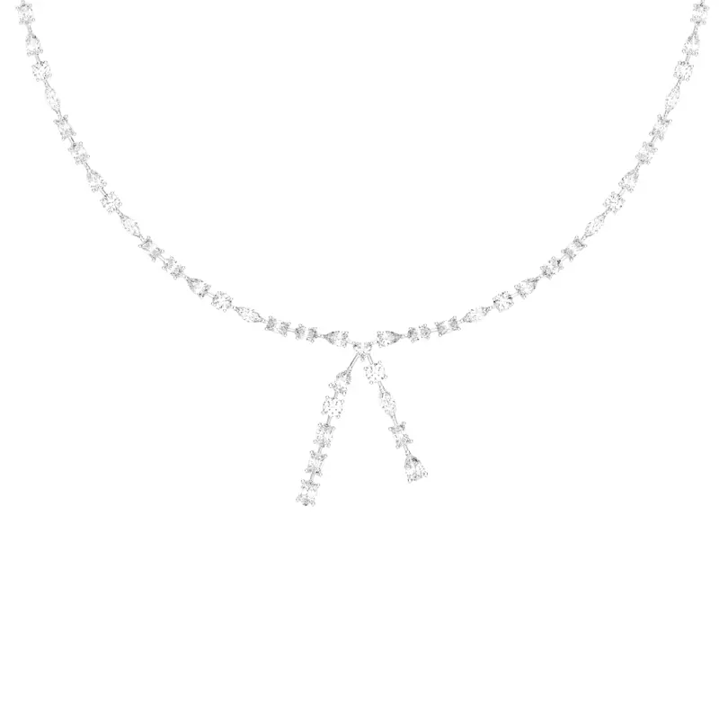 14K White Gold Isara Mixed Shape Lab Diamond Lariat Necklace