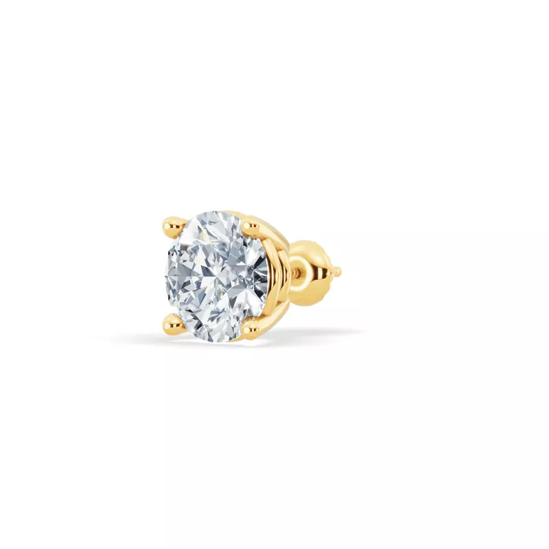 18K Yellow Gold Single Lab Diamond Screw Back Stud Earring (2ct)
