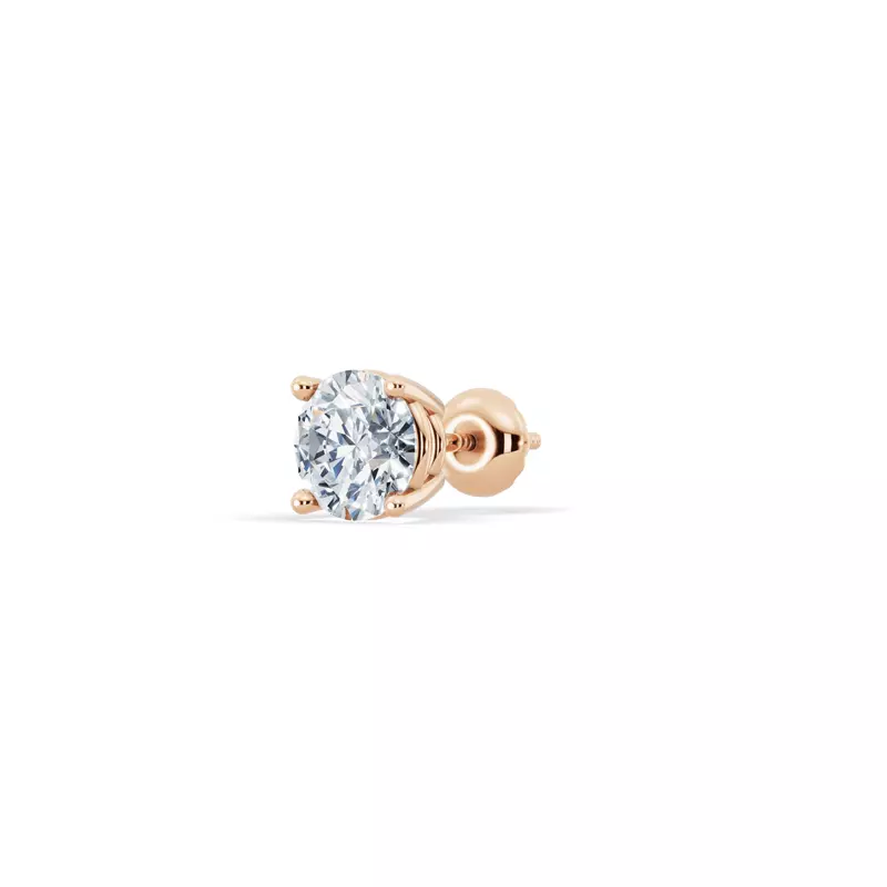 14K Rose Gold Single Lab Diamond Screw Back Stud Earring (3/4ct)