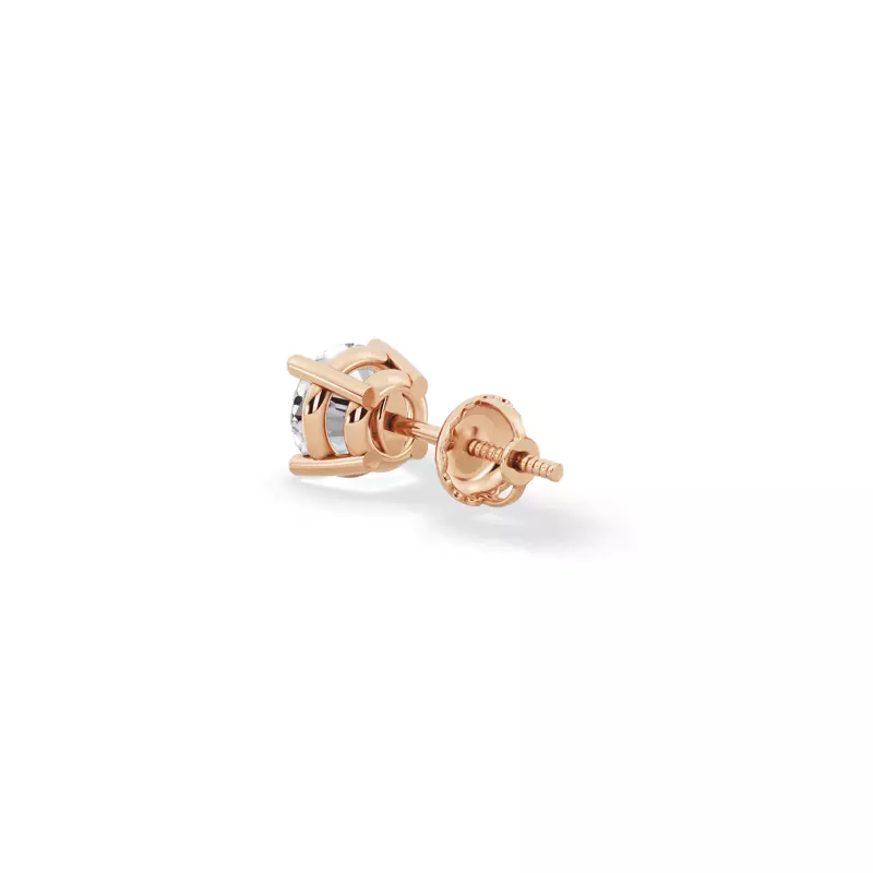 14K Rose Gold Single Lab Diamond Screw Back Stud Earring (3/4ct)