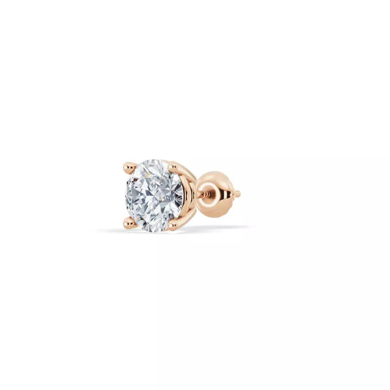 14K Rose Gold Single Lab Diamond Screw Back Stud Earring (1ct)