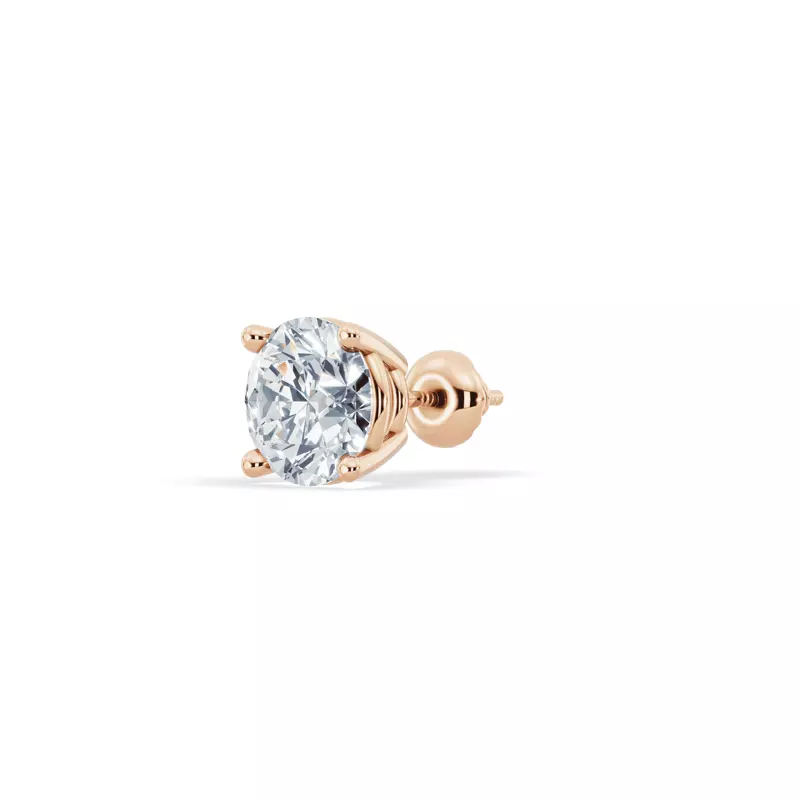 14K Rose Gold Single Lab Diamond Screw Back Stud Earring (1.5ct)