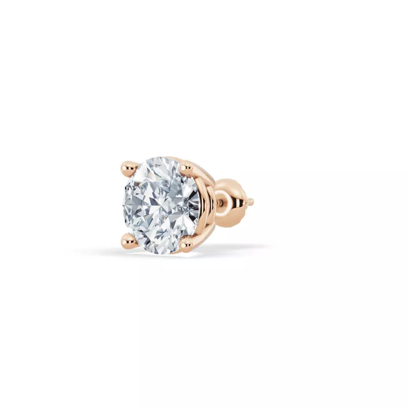 14K Rose Gold Single Lab Diamond Screw Back Stud Earring (3ct)