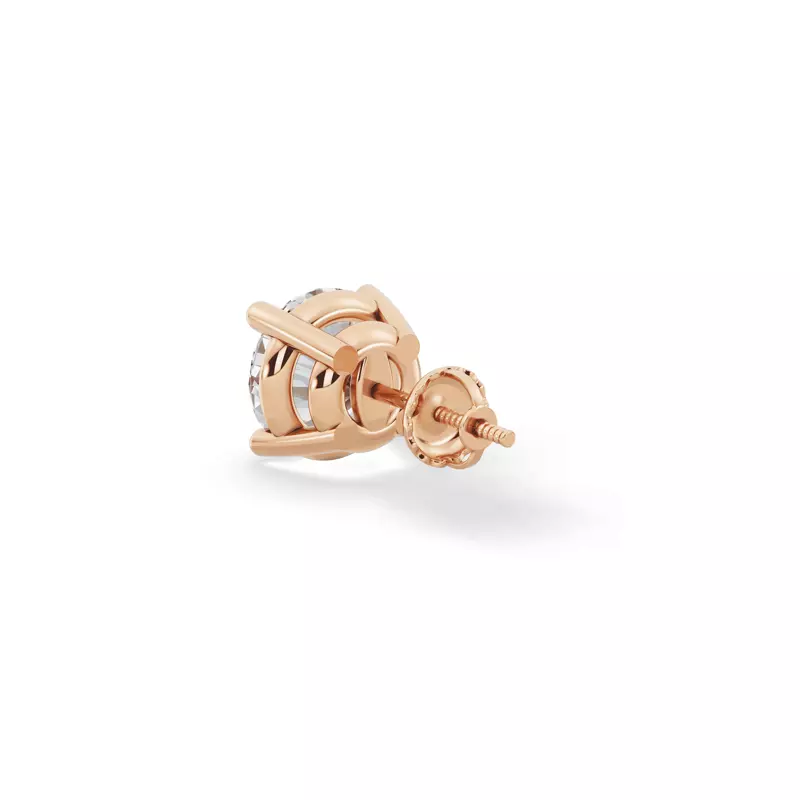 14K Rose Gold Single Lab Diamond Screw Back Stud Earring (3ct)