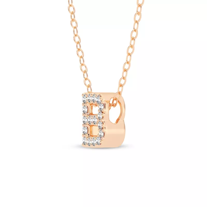 14K Rose Gold Petite Lab Diamond Initial Necklace – B