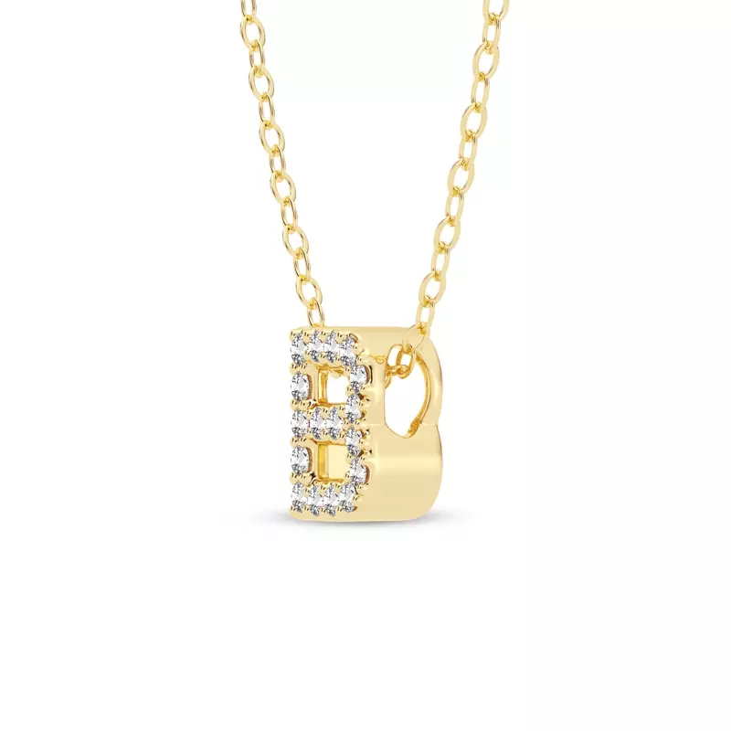 14K Yellow Gold Petite Lab Diamond Initial Necklace – B