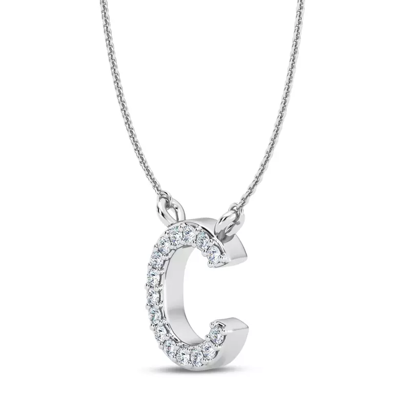 14K White Gold Lab Diamond Initial Pendant – C