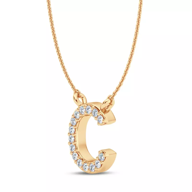 14K Yellow Gold Lab Diamond Initial Necklace – C