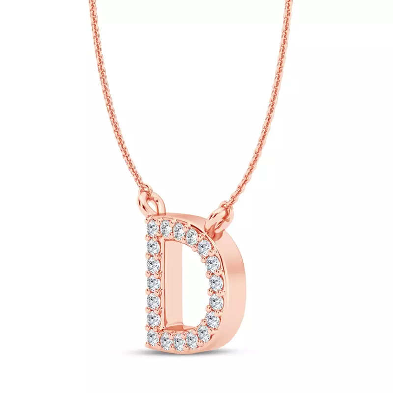 14K Rose Gold Lab Diamond Initial Necklace – D